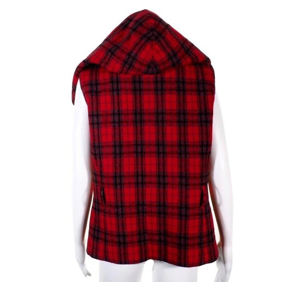 Chulo Pony Womens Large Vest Wool Blend Plaid Red Black Hooded Vintage Shawl Col - Picture 7 of 10